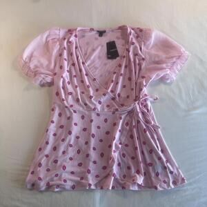 Torrid Pink Kisses Studio Knit Chiffon Puff Sleeve Surplice Top Sz L 12 NWT